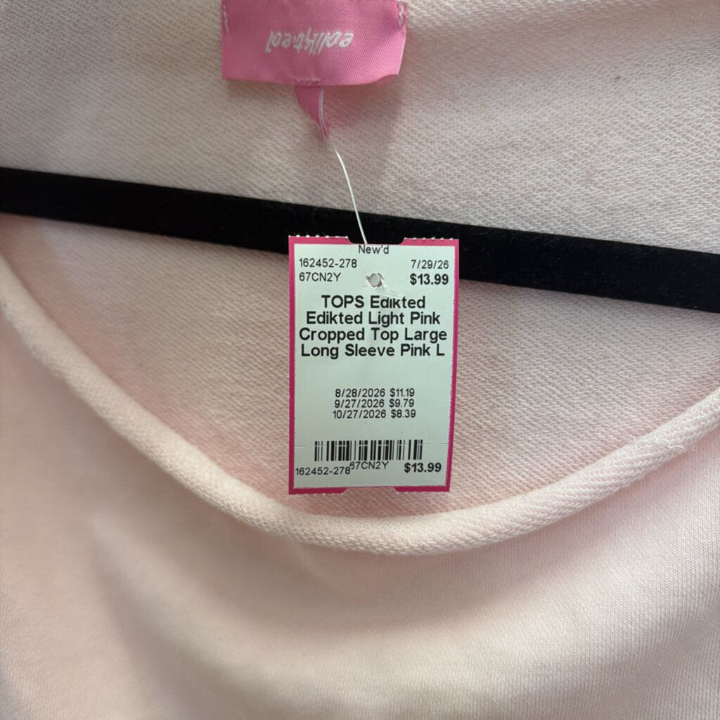 Edikted Light Pink Cropped Top Large Long Sleeve
