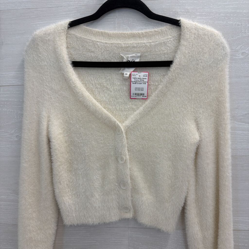 Aerie Fuzzy White Cardigan Extra Extra Small