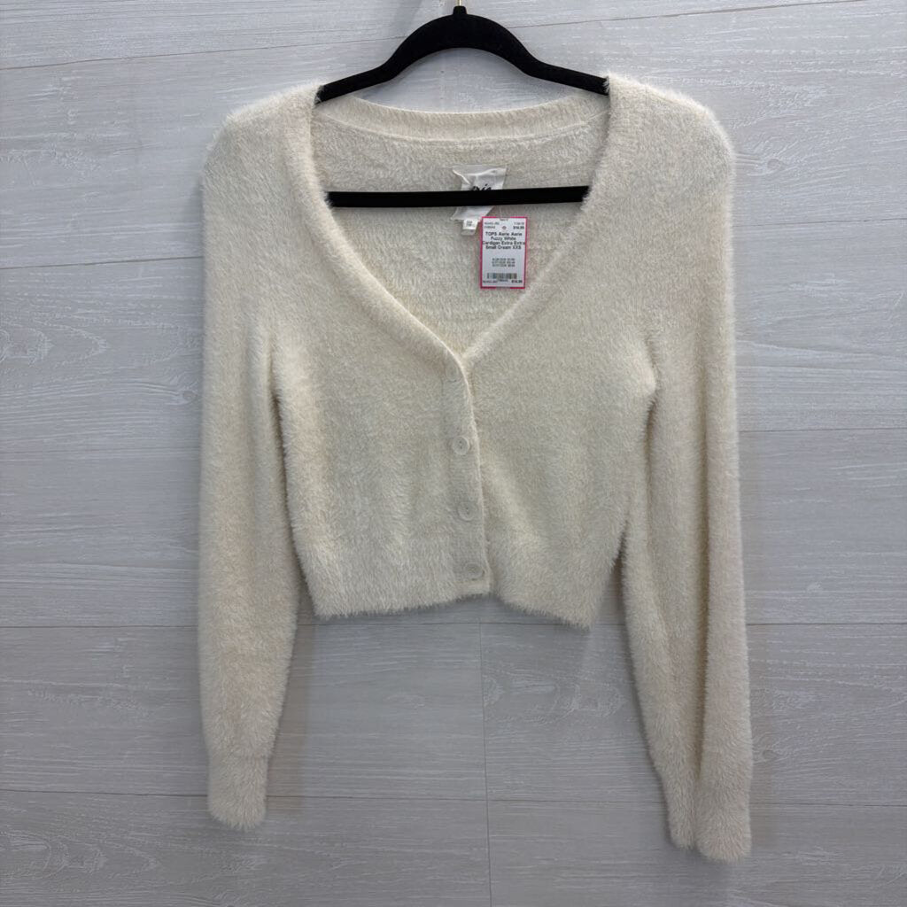 Aerie Fuzzy White Cardigan Extra Extra Small