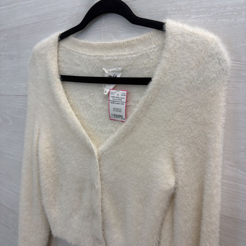 Aerie Fuzzy White Cardigan Extra Extra Small
