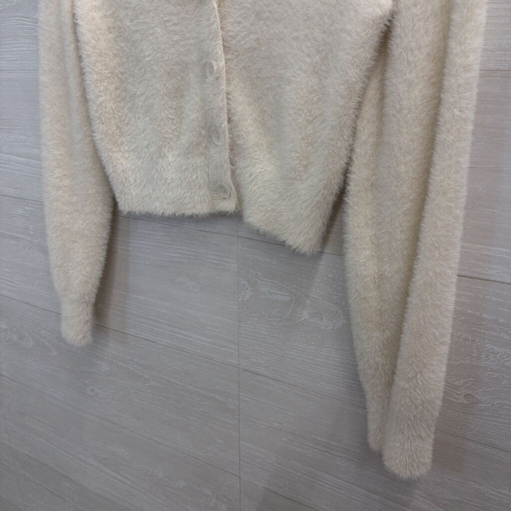 Aerie Fuzzy White Cardigan Extra Extra Small