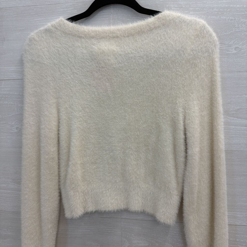 Aerie Fuzzy White Cardigan Extra Extra Small