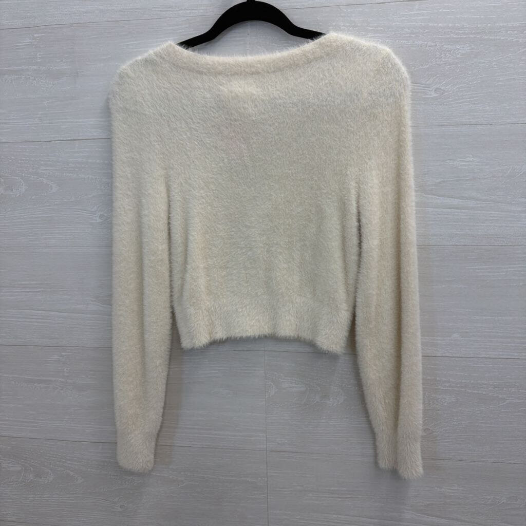 Aerie Fuzzy White Cardigan Extra Extra Small