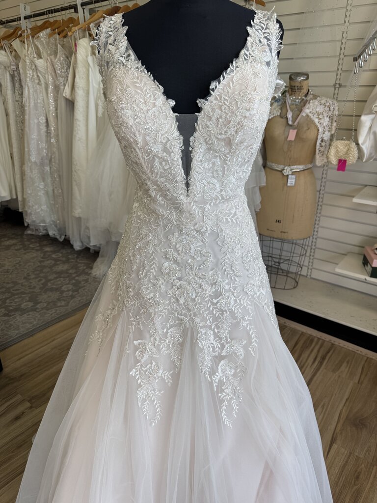 Christina Wu Blush/ Ivory Sequin Lace Bridal Gown 12