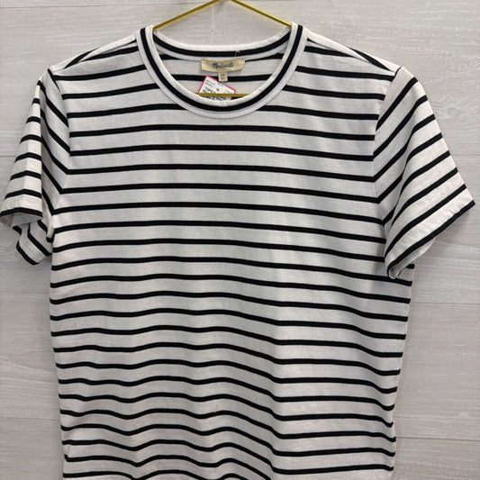Madewell White/ Black Striped Cropped Short Sleeve Top Extra Small