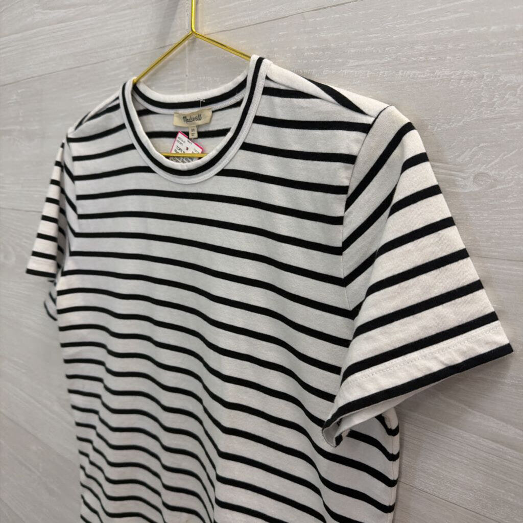 Madewell White/ Black Striped Cropped Short Sleeve Top Extra Small