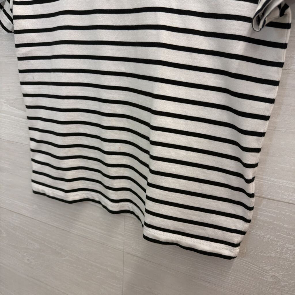 Madewell White/ Black Striped Cropped Short Sleeve Top Extra Small