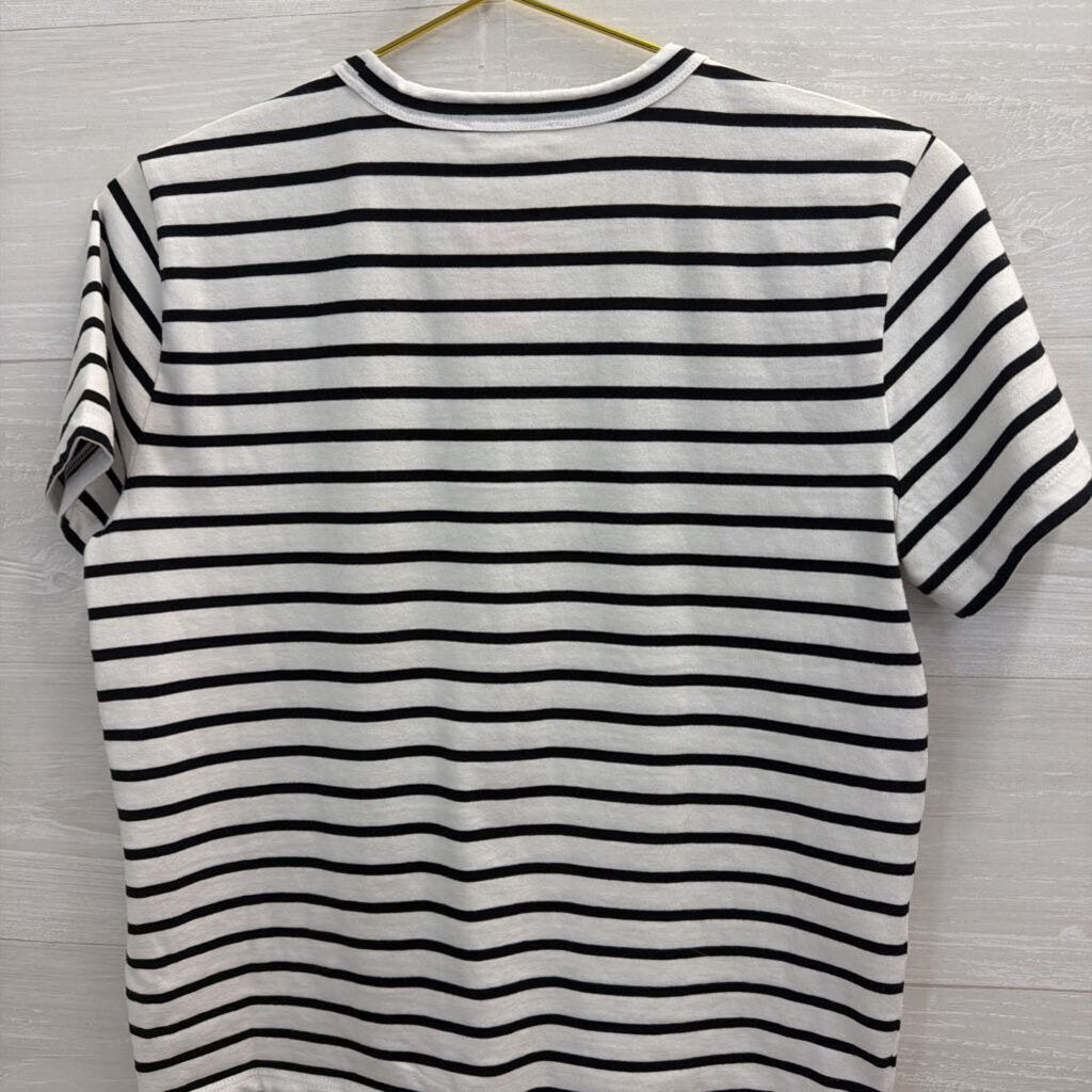 Madewell White/ Black Striped Cropped Short Sleeve Top Extra Small