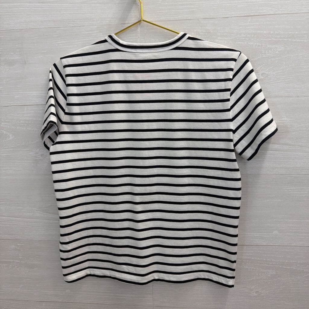 Madewell White/ Black Striped Cropped Short Sleeve Top Extra Small