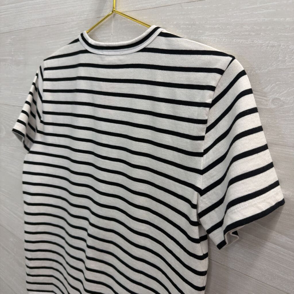 Madewell White/ Black Striped Cropped Short Sleeve Top Extra Small