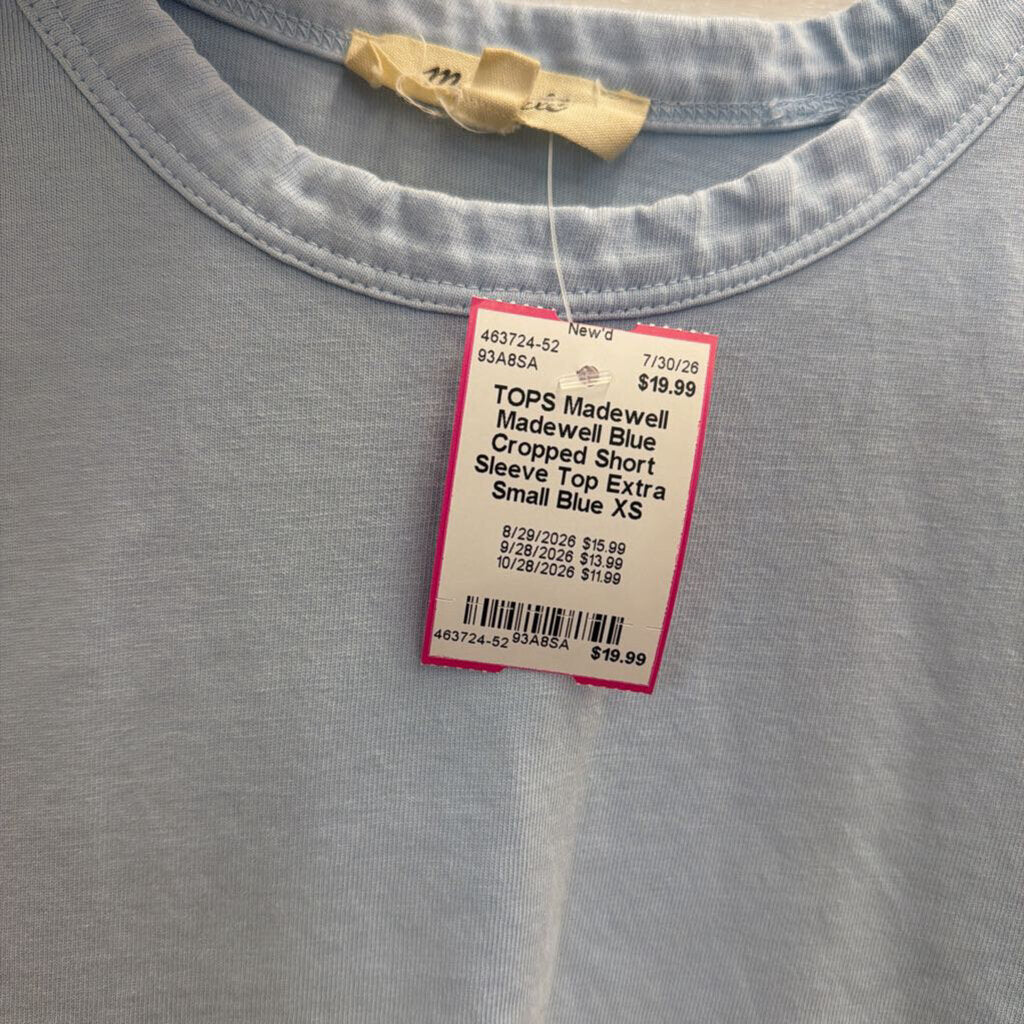 Madewell Blue Cropped Short Sleeve Top Extra Small