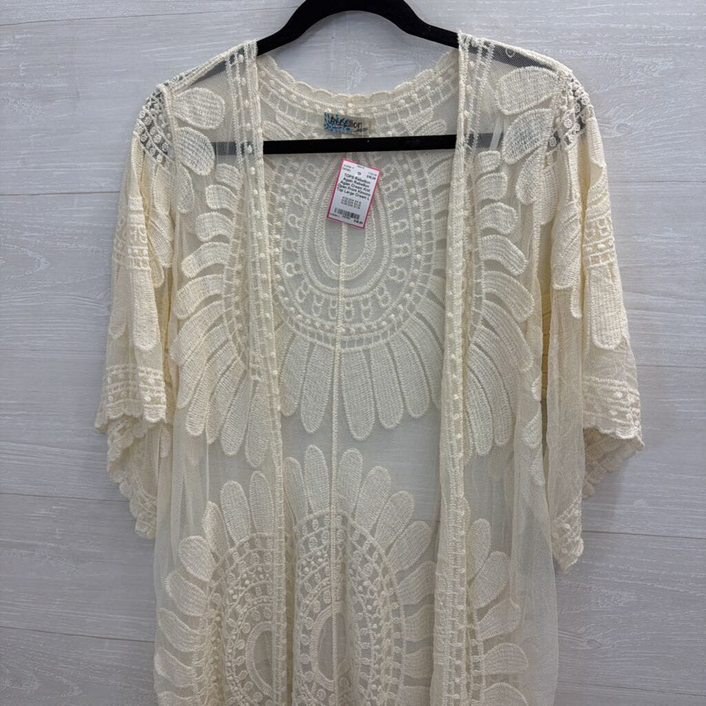 Rebellion Again Cream Knit Open Front Kimono Top Large