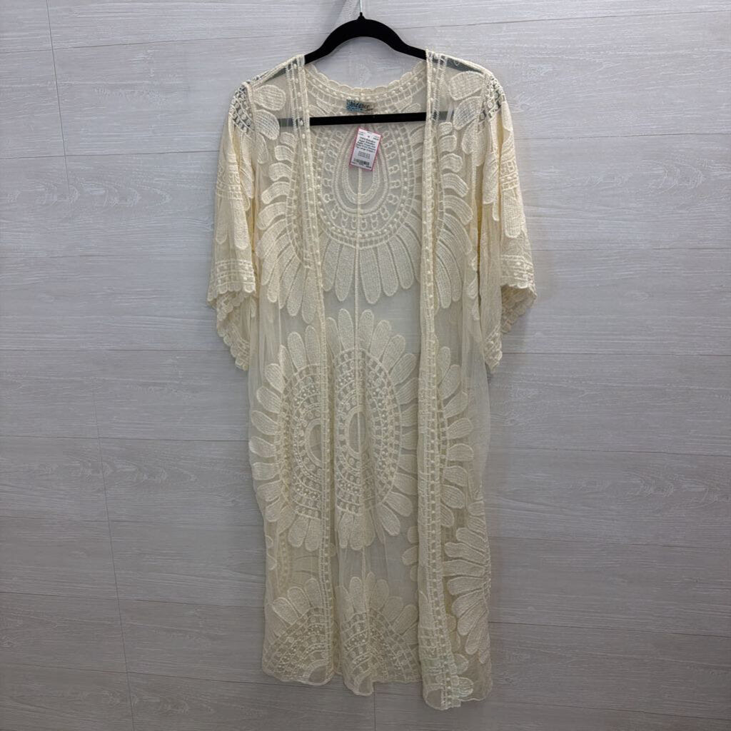 Rebellion Again Cream Knit Open Front Kimono Top Large