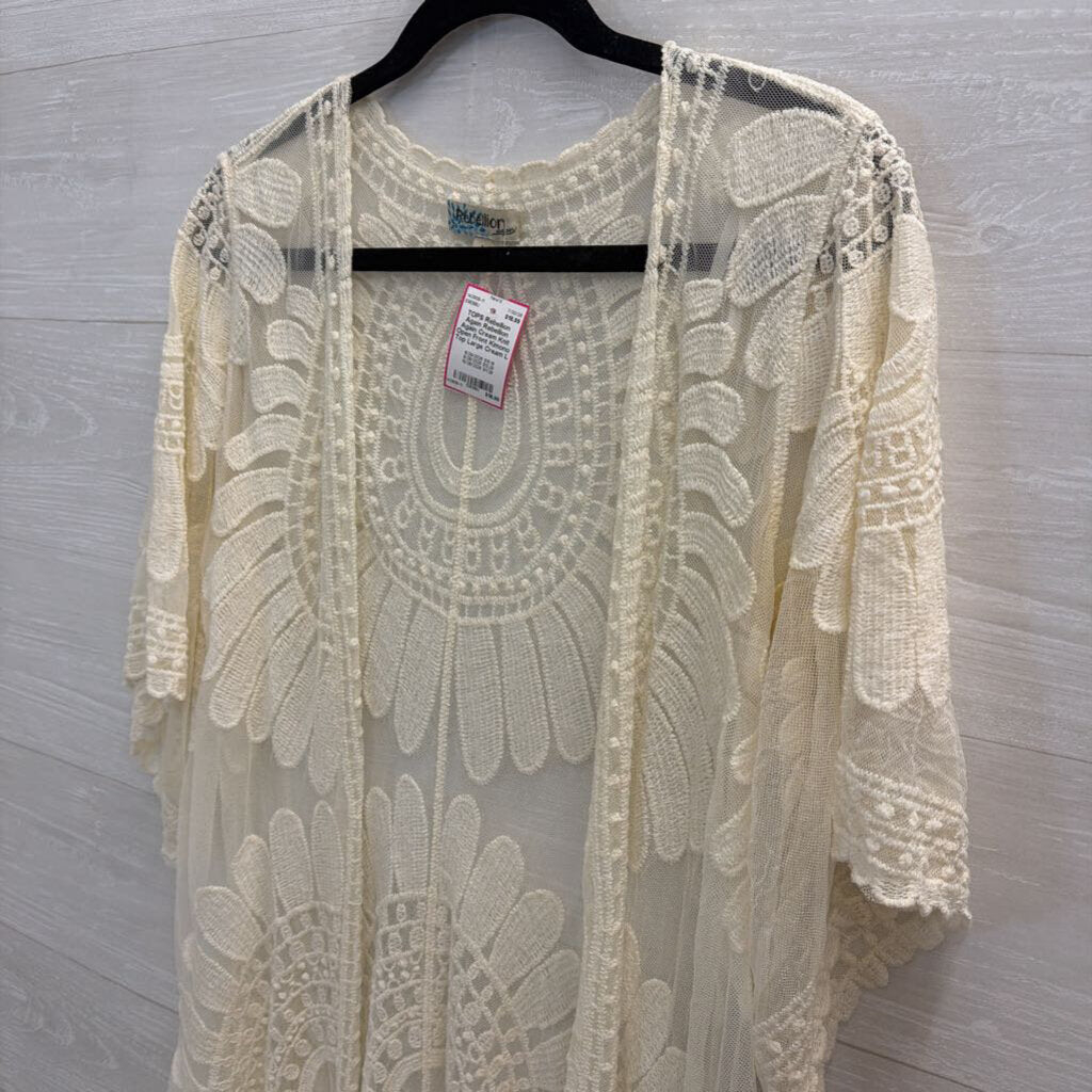 Rebellion Again Cream Knit Open Front Kimono Top Large