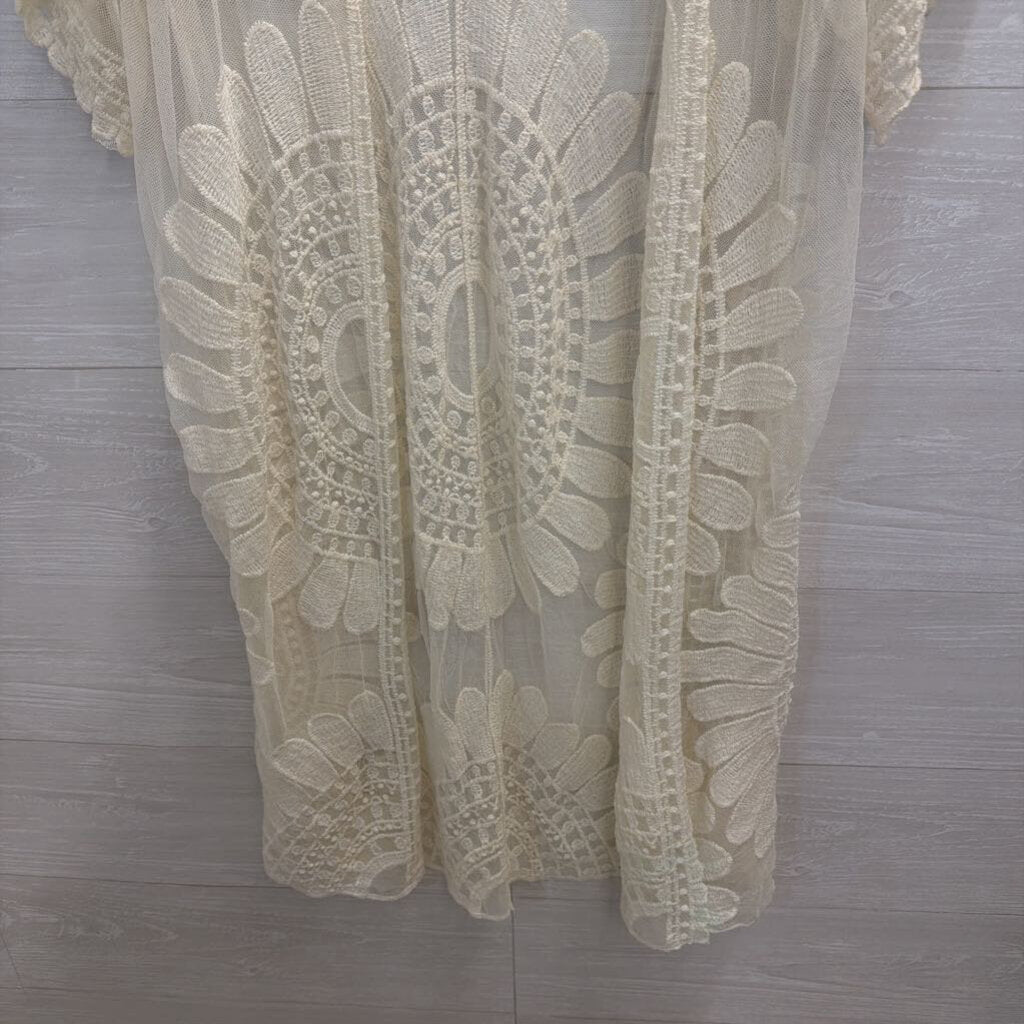 Rebellion Again Cream Knit Open Front Kimono Top Large