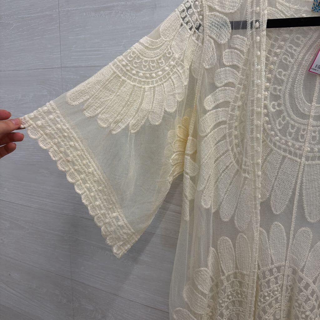 Rebellion Again Cream Knit Open Front Kimono Top Large