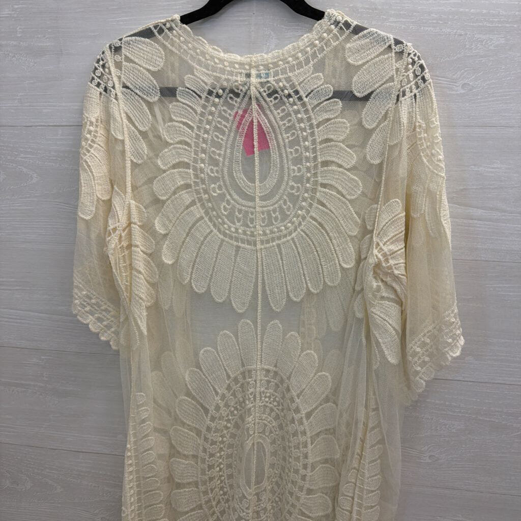 Rebellion Again Cream Knit Open Front Kimono Top Large