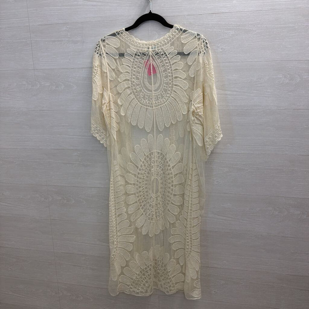 Rebellion Again Cream Knit Open Front Kimono Top Large