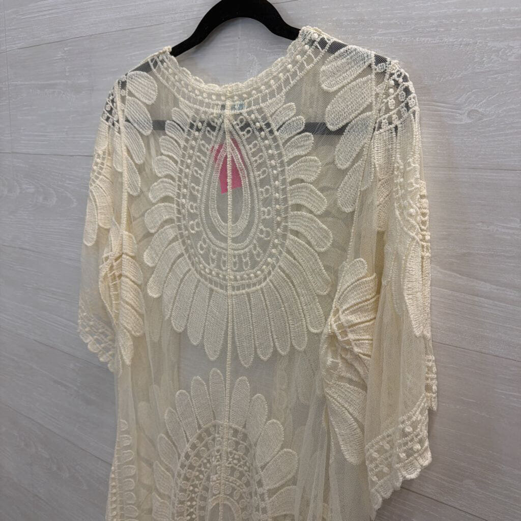 Rebellion Again Cream Knit Open Front Kimono Top Large