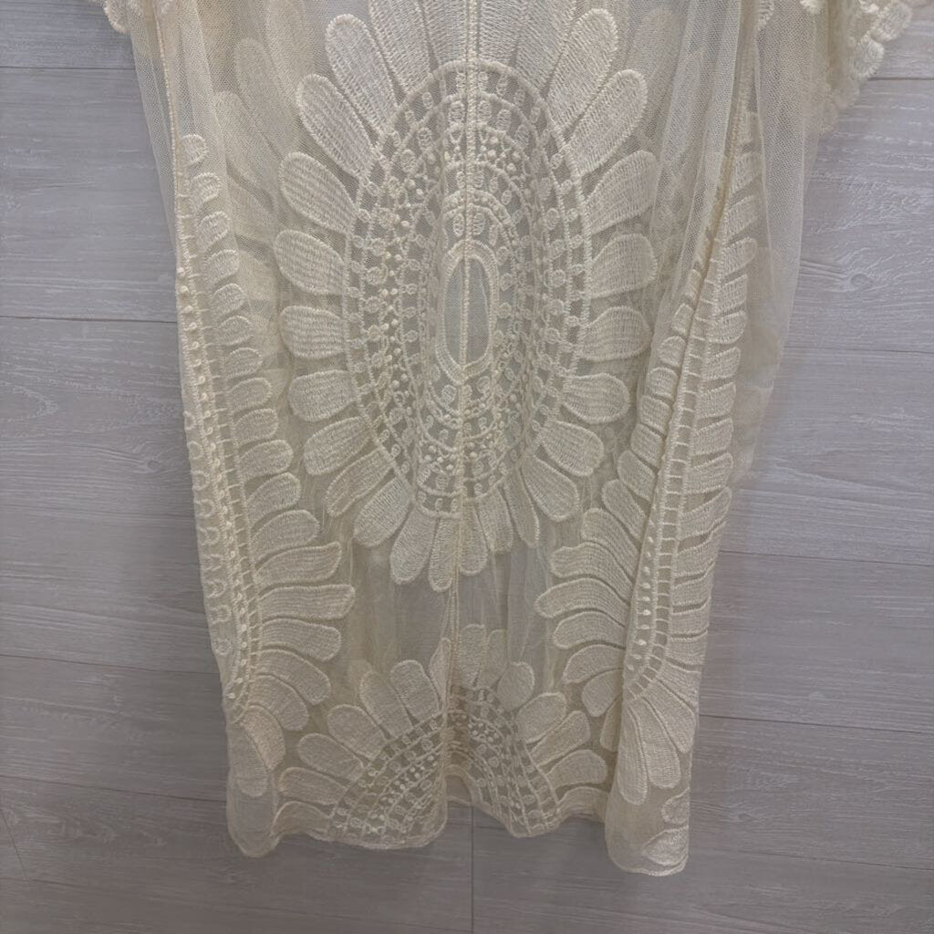 Rebellion Again Cream Knit Open Front Kimono Top Large
