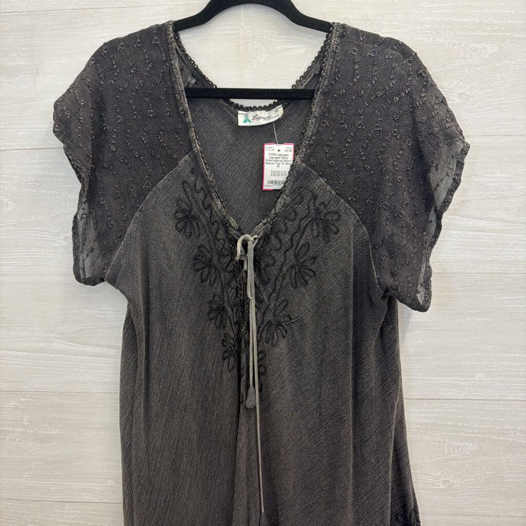 Lapogee Grey Embroidered Short Sleeve Top 1X
