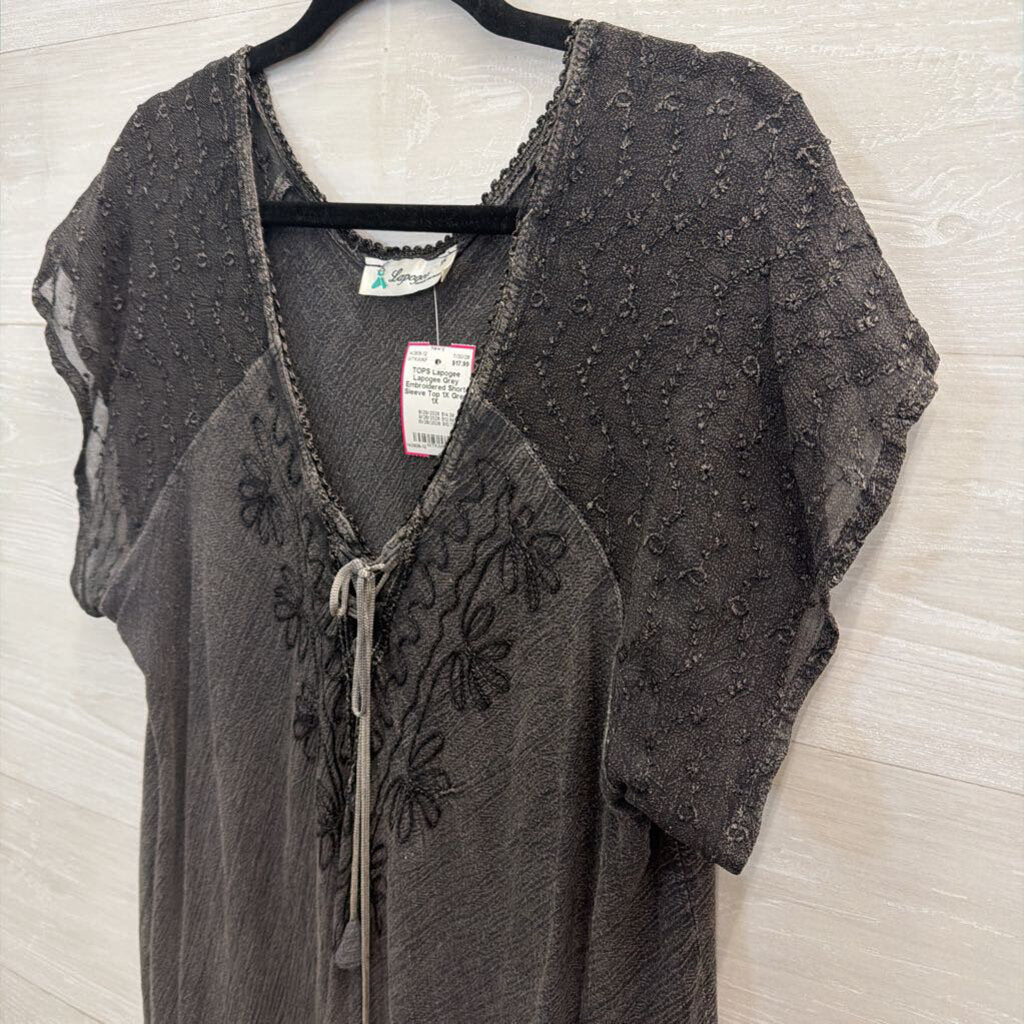 Lapogee Grey Embroidered Short Sleeve Top 1X
