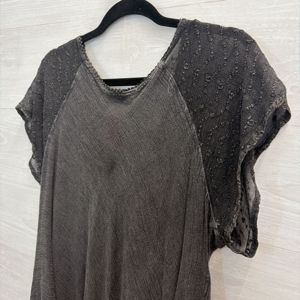 Lapogee Grey Embroidered Short Sleeve Top 1X
