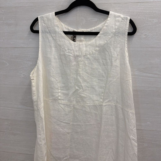 Flax White 100% Linen Sleeveless Shift Dress Medium