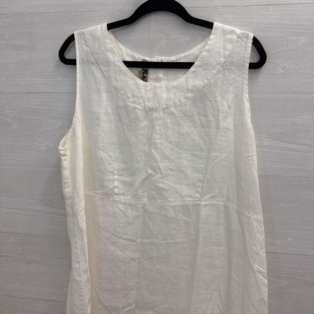 Flax White 100% Linen Sleeveless Shift Dress Medium