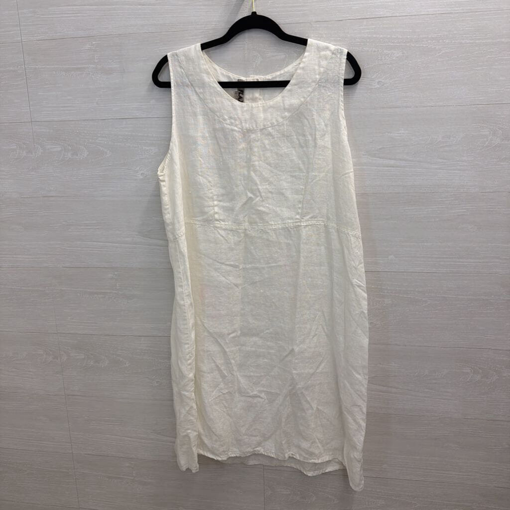 Flax White 100% Linen Sleeveless Shift Dress Medium