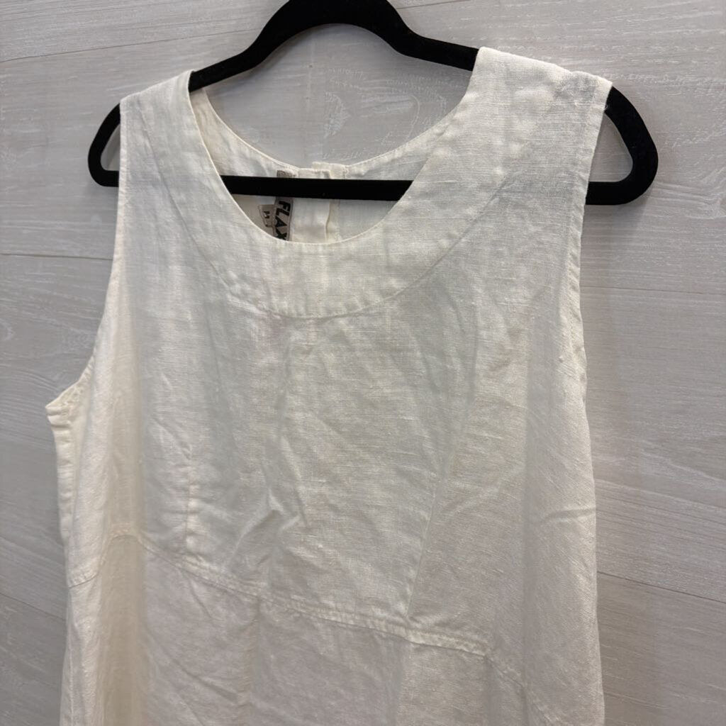 Flax White 100% Linen Sleeveless Shift Dress Medium