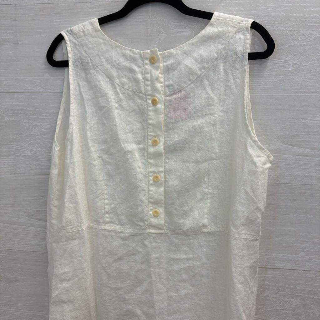 Flax White 100% Linen Sleeveless Shift Dress Medium