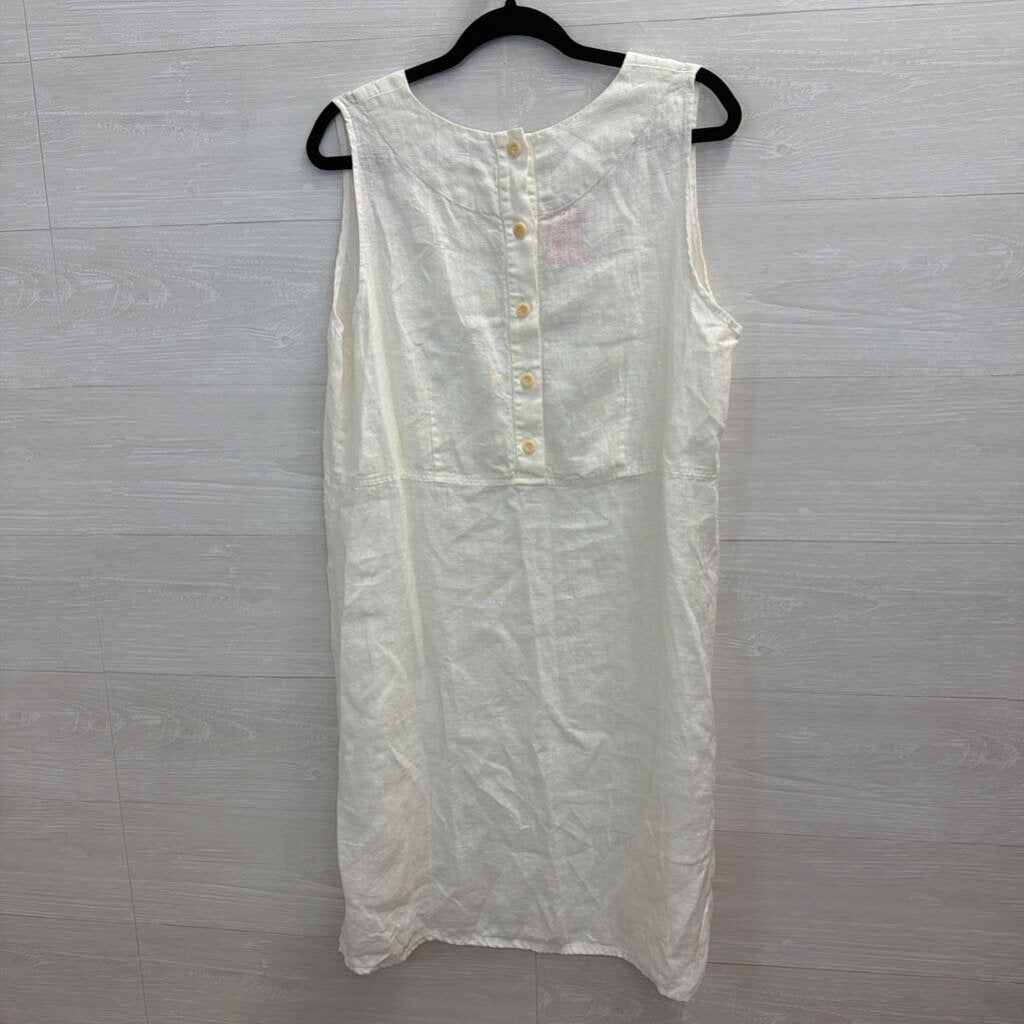 Flax White 100% Linen Sleeveless Shift Dress Medium
