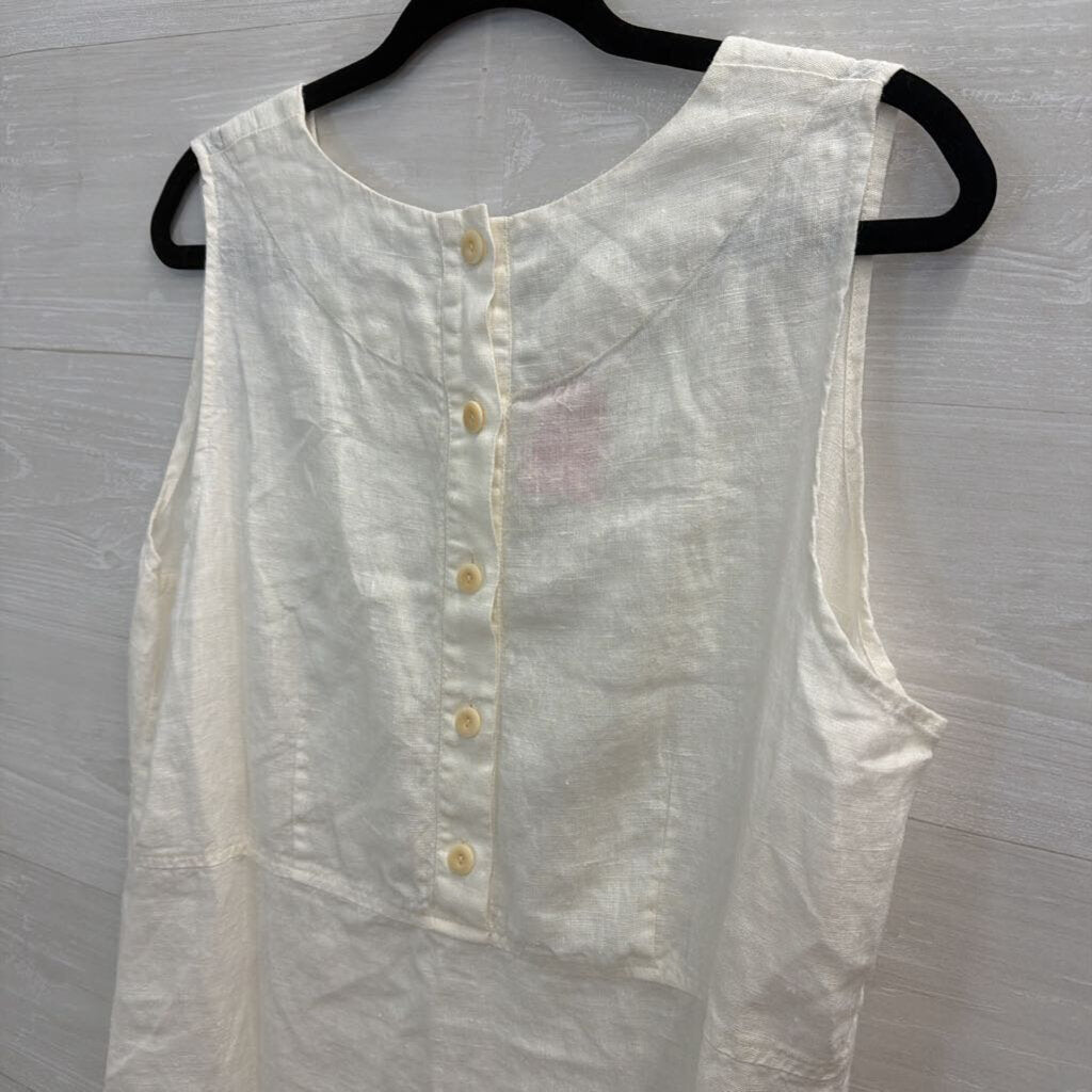 Flax White 100% Linen Sleeveless Shift Dress Medium