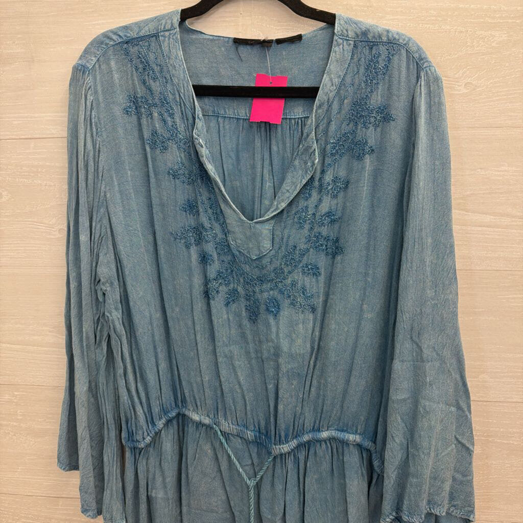 Blue Embroidered Detail Long Sleeve Top Large