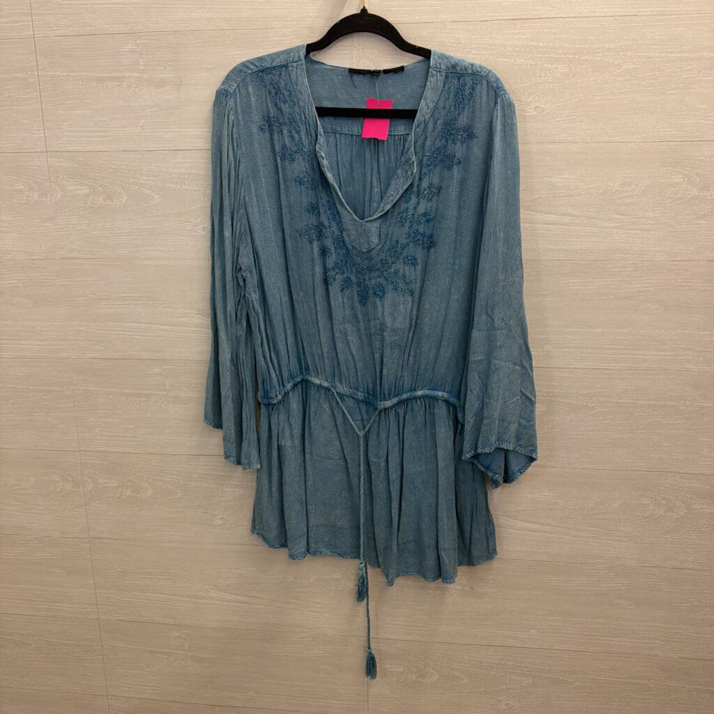 Blue Embroidered Detail Long Sleeve Top Large