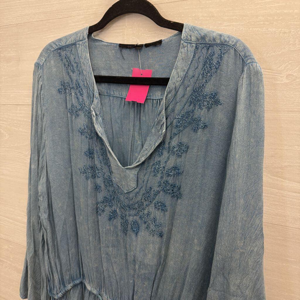 Blue Embroidered Detail Long Sleeve Top Large