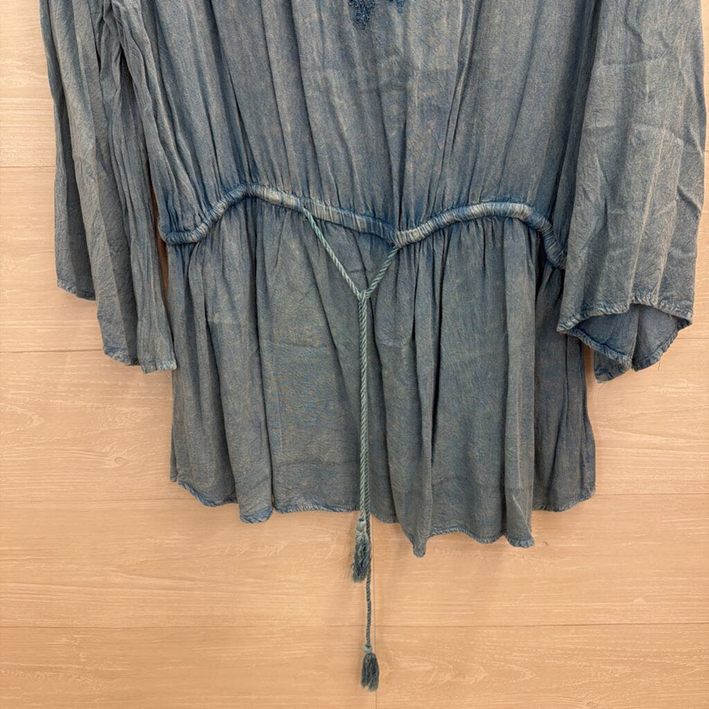 Blue Embroidered Detail Long Sleeve Top Large