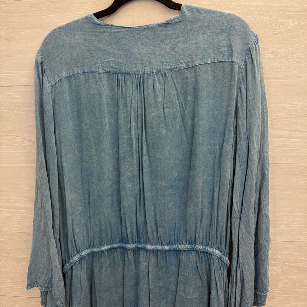 Blue Embroidered Detail Long Sleeve Top Large