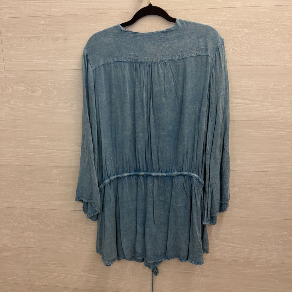 Blue Embroidered Detail Long Sleeve Top Large