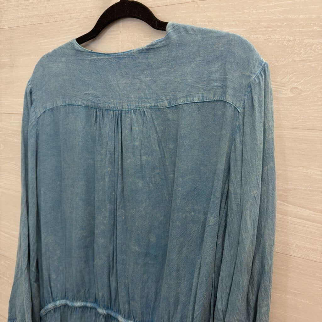 Blue Embroidered Detail Long Sleeve Top Large