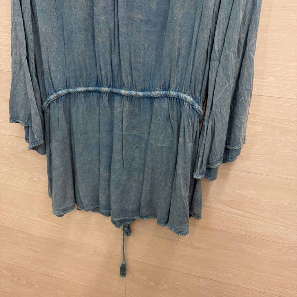 Blue Embroidered Detail Long Sleeve Top Large