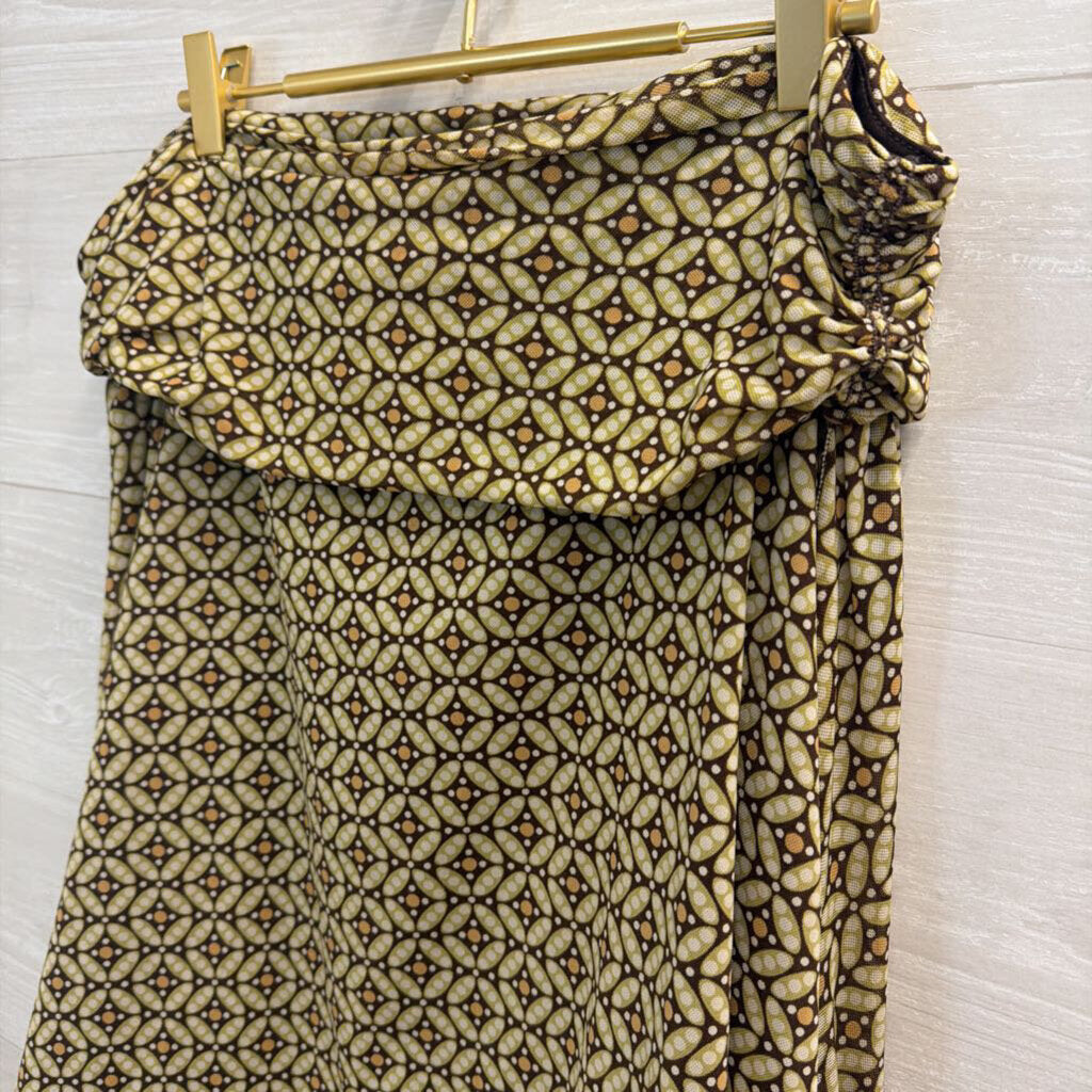 Max Studio Brown/ Green Print Midi Skirt Extra Large