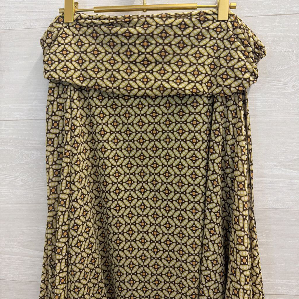 Max Studio Brown/ Green Print Midi Skirt Extra Large