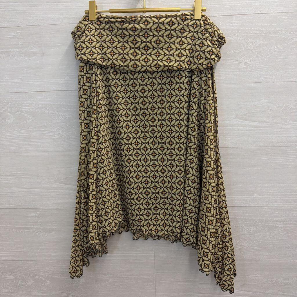 Max Studio Brown/ Green Print Midi Skirt Extra Large
