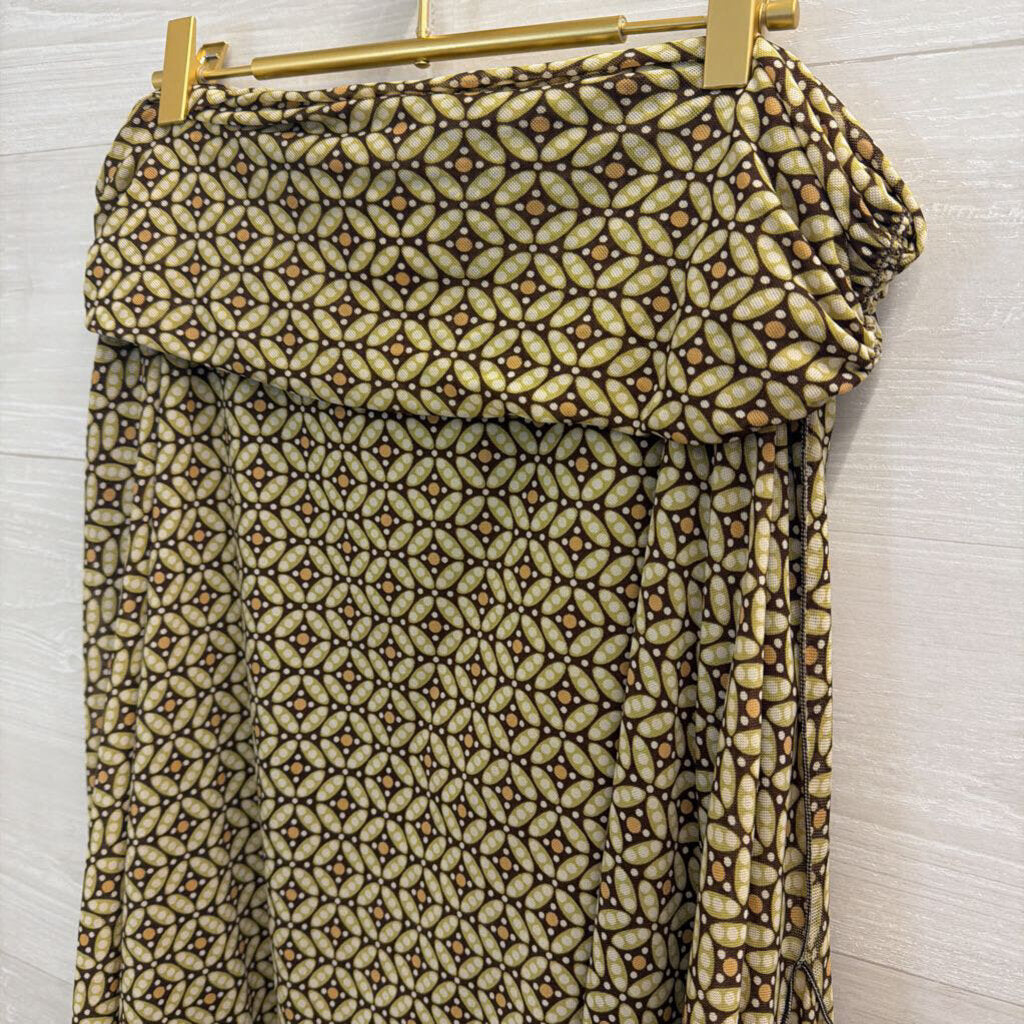 Max Studio Brown/ Green Print Midi Skirt Extra Large