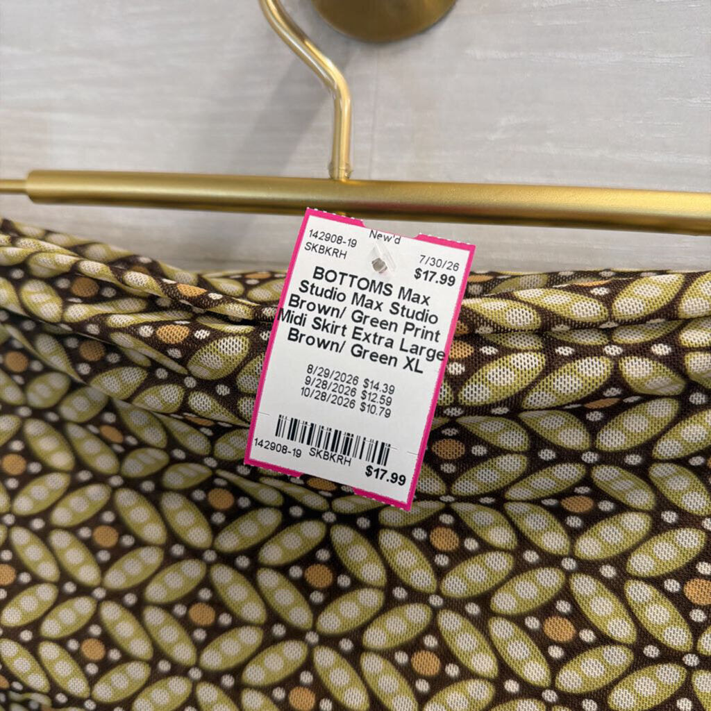 Max Studio Brown/ Green Print Midi Skirt Extra Large
