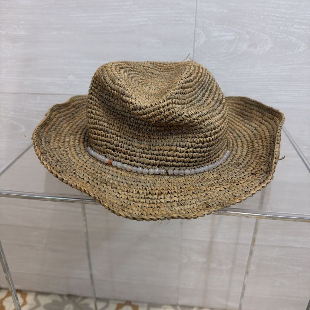 Athleta Brown Woven Straw Beaded Detail Hat One Size