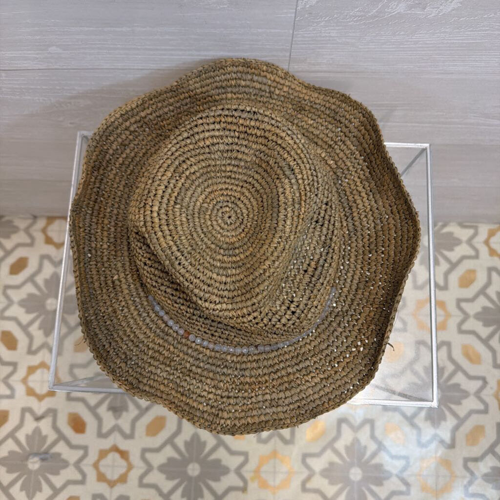 Athleta Brown Woven Straw Beaded Detail Hat One Size