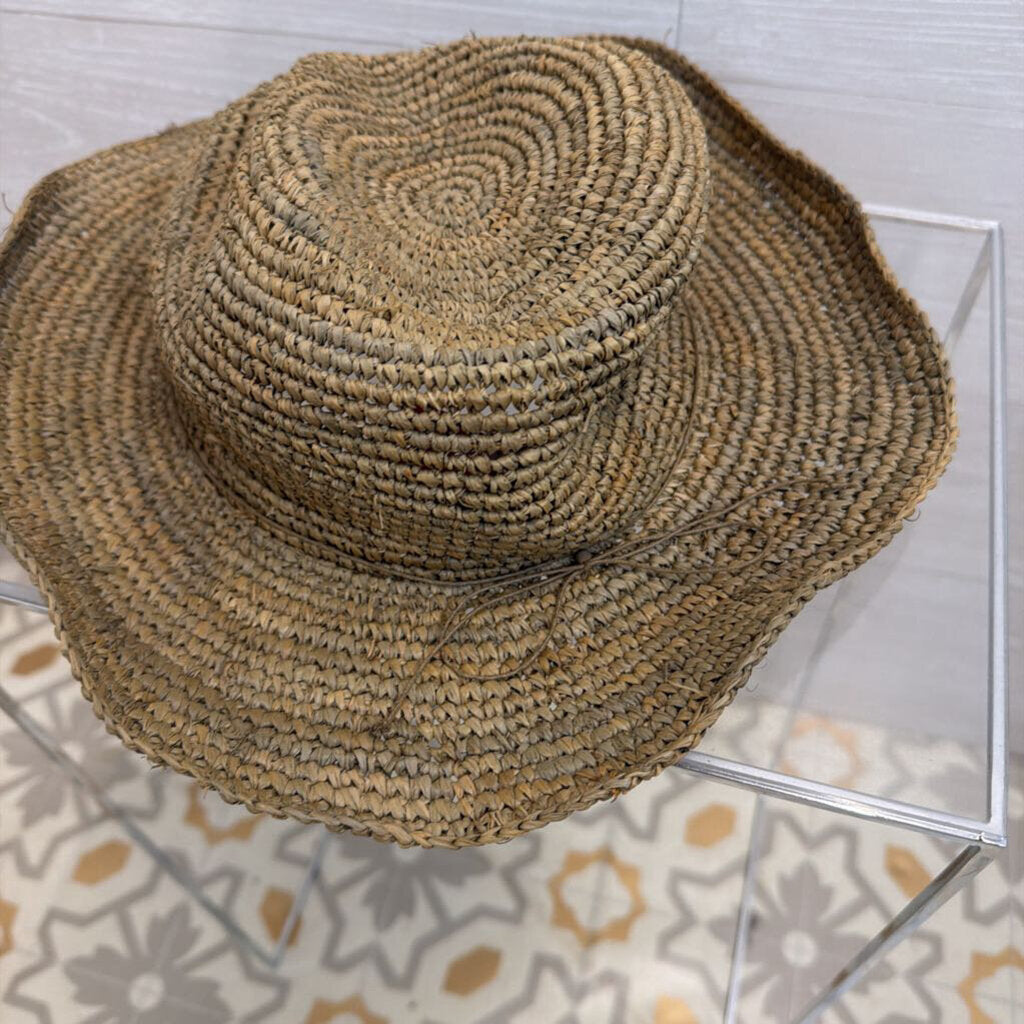 Athleta Brown Woven Straw Beaded Detail Hat One Size